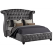 Sophia Crystal Tufted Upholstery Queen Size Bed finished with Wood in Gray