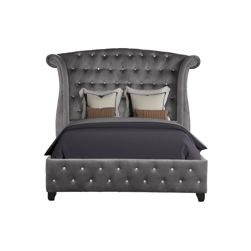 Sophia King 4 Pc Tufted Upholstery Bedroom Set Made With Wood in Gray