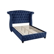 Sophia Crystal Tufted Upholstery Queen Size Bed finished with Wood in Blue