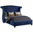 Sophia Crystal Tufted Upholstery Queen Size Bed finished with Wood in Blue