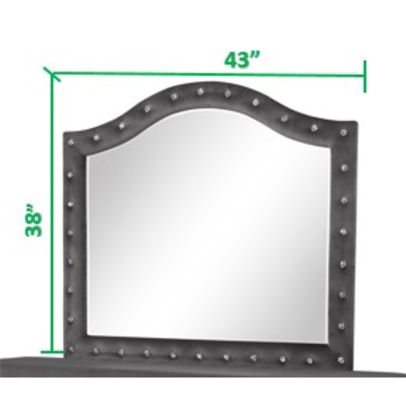 Sophia Crystal Tufted Mirror finished with Velvet Fabric / Wood in Gray