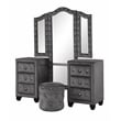 Sophia King 4 Pc Tufted Upholstery Vanity Bedroom Set Made With Wood in Gray