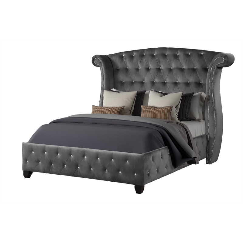 Sophia Queen 4 Pc Tufted Upholstery Vanity Bedroom Set Made With Wood in Gray