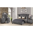 Sophia Queen 4 Pc Tufted Upholstery Vanity Bedroom Set Made With Wood in Gray