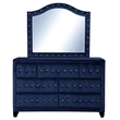 Sophia Crystal Tufted Mirror finished with Velvet Fabric / Wood in Blue