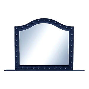 Sophia Crystal Tufted Mirror finished with Velvet Fabric / Wood in Blue