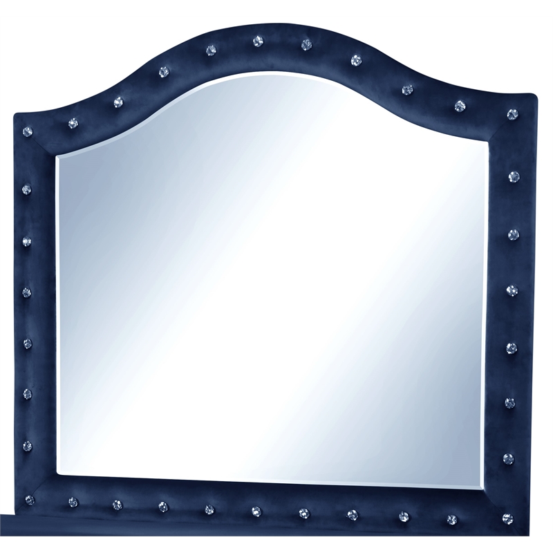 Sophia Crystal Tufted Mirror finished with Velvet Fabric / Wood in Blue