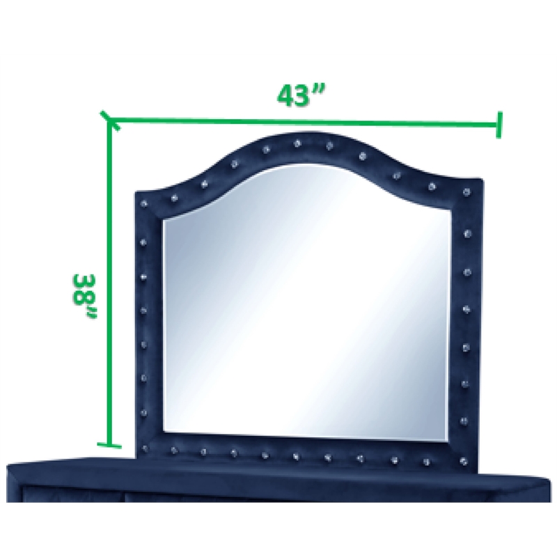 Sophia Crystal Tufted Mirror finished with Velvet Fabric / Wood in Blue