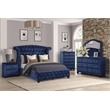 Sophia Crystal Tufted Mirror finished with Velvet Fabric / Wood in Blue