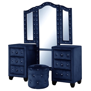 sophia crystal tufted vanity set finished with velvet fabric / wood in blue