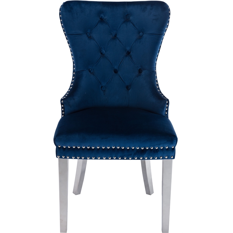 Simba Stainless Steel 2 Piece Chair Finish with Velvet Fabric in Blue