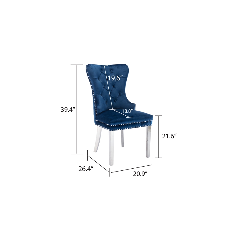 Simba Stainless Steel 2 Piece Chair Finish with Velvet Fabric in Blue