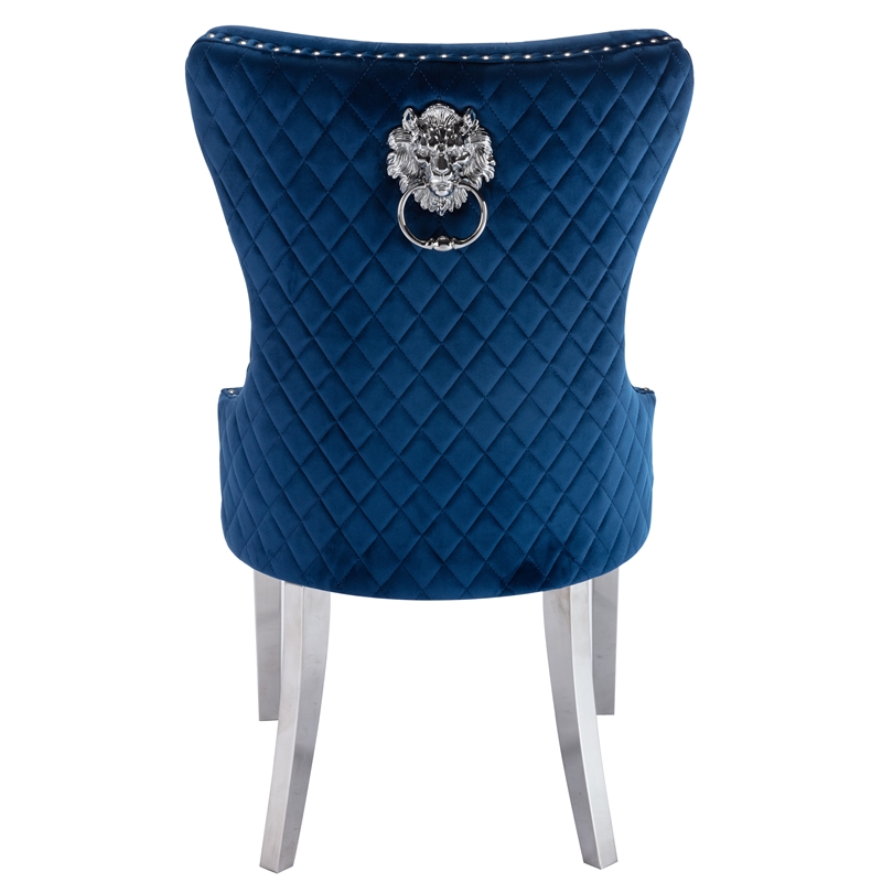 Simba Stainless Steel 2 Piece Chair Finish with Velvet Fabric in Blue