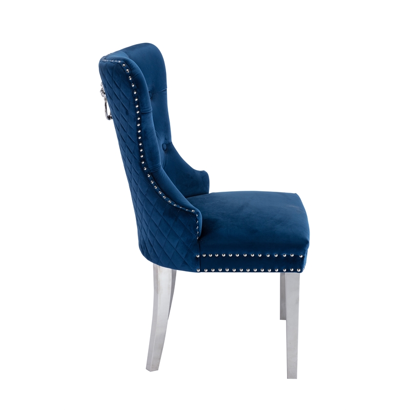 Simba Stainless Steel 2 Piece Chair Finish with Velvet Fabric in Blue