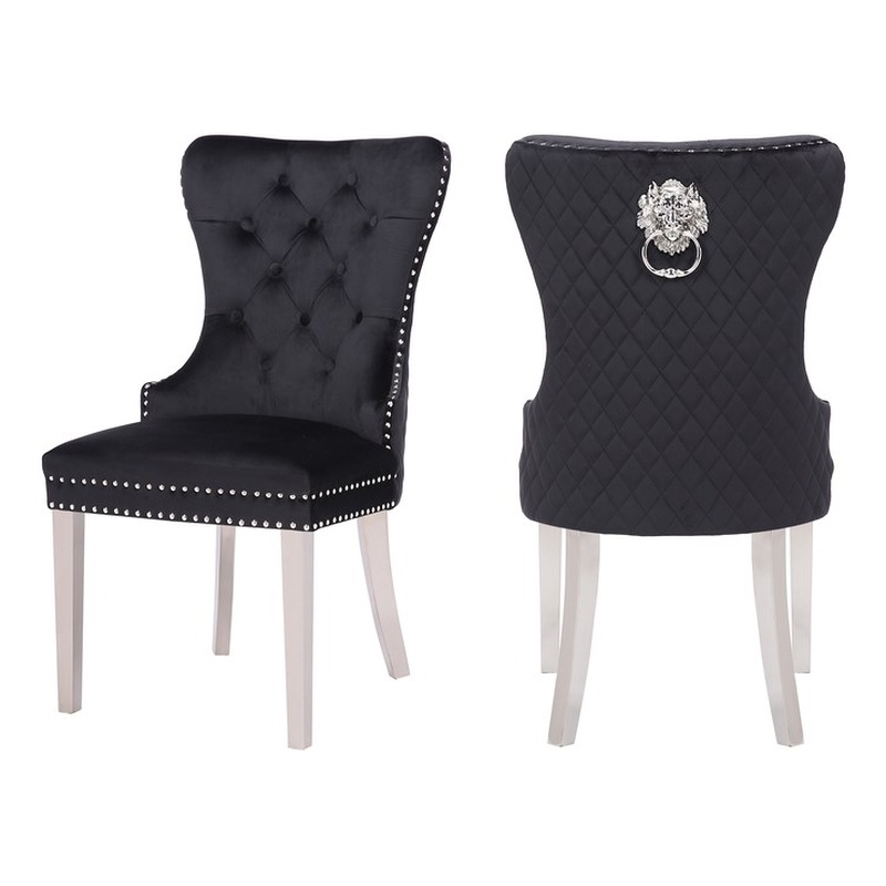 Simba Stainless Steel 2 Piece Chair Finish with Velvet Fabric in Black