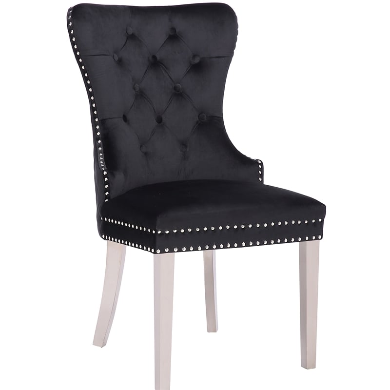 Simba Stainless Steel 2 Piece Chair Finish with Velvet Fabric in Black