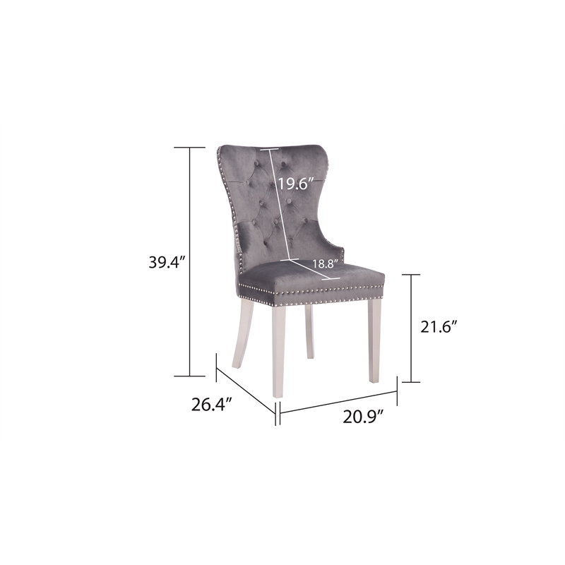 Simba Stainless Steel 2 Piece Chair Finish with Velvet Fabric in Dark Gray