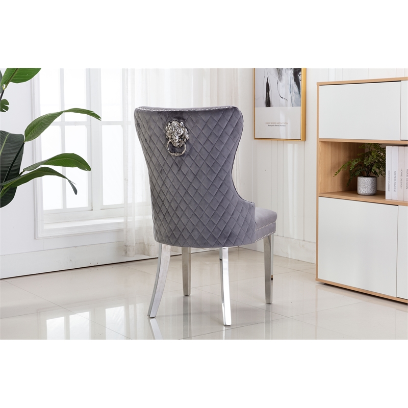 Simba Stainless Steel 2 Piece Chair Finish with Velvet Fabric in Dark Gray