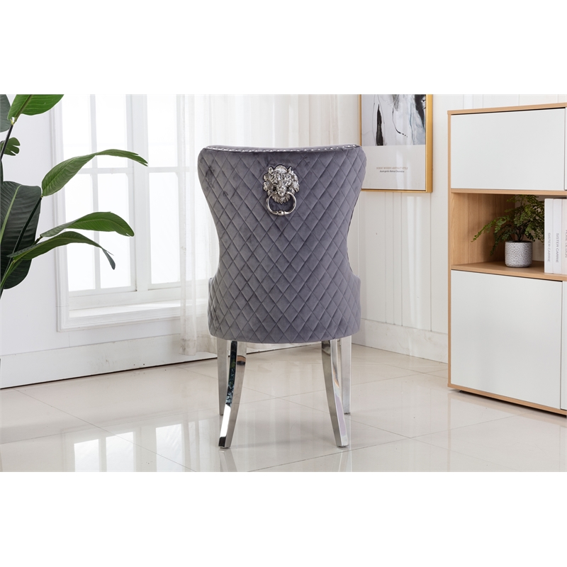 Simba Stainless Steel 2 Piece Chair Finish with Velvet Fabric in Dark Gray