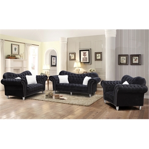 jessica living room velvet material love seat collection in color black