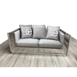 eros living room velvet material love seat collection in silver