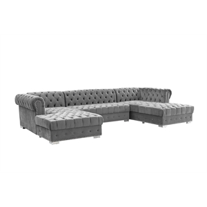 galaxy home modern monalisa sectional collection in gray with velvet finish