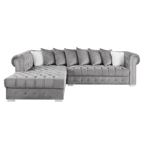 monica living room velvet fabric sectional collection in color gray