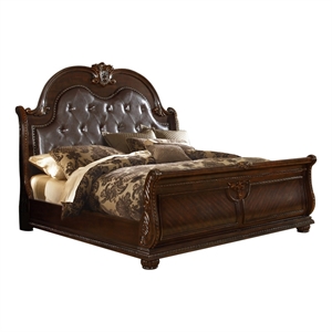 roma queen size traditional upholstered bed made with wood in dark walnut