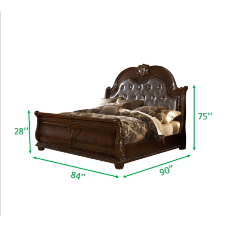 Roma King Size Traditional Upholstered Bed made with Wood in Dark Walnut