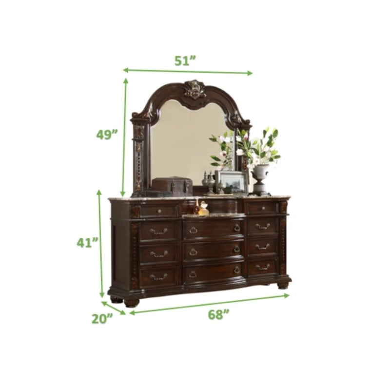 Roma Traditional Style Dresser made with Wood in Dark Walnut