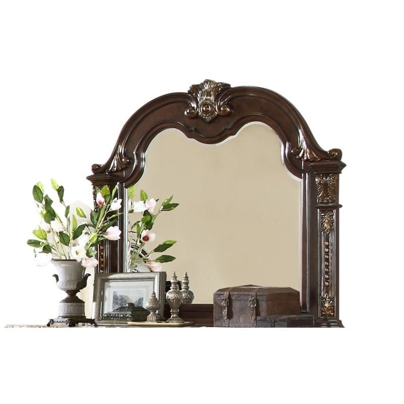 Roma Traditional Style Mirror made with Wood in Dark Walnut