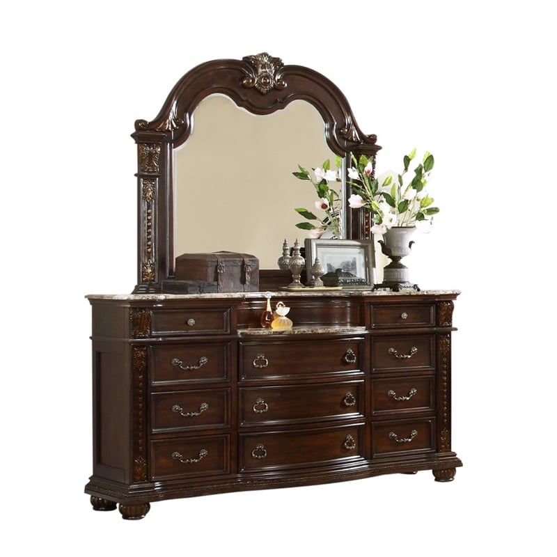 Roma Traditional Style Queen 4 Pc Bedroom set made with Wood in Dark Walnut