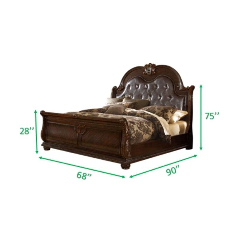 Roma Traditional Style Queen 5 Pc Bedroom set made with Wood in Dark Walnut
