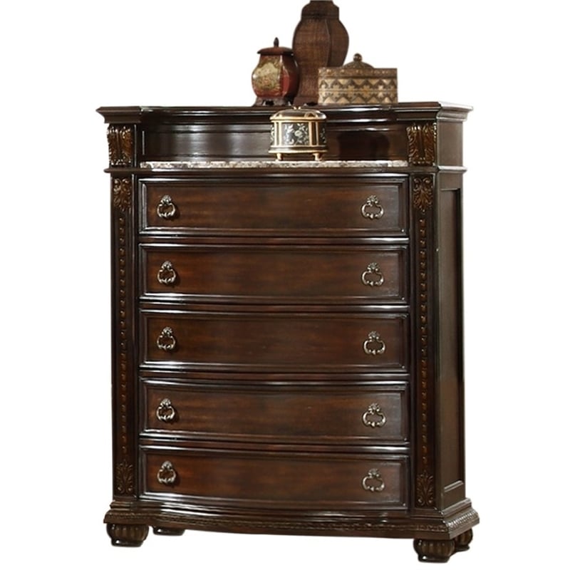 Roma Traditional Style Queen 5 Pc Bedroom set made with Wood in Dark Walnut