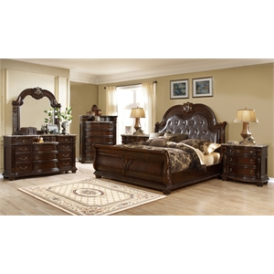 Roma Traditional Style Queen 5 Pc Bedroom set made with Wood in Dark Walnut