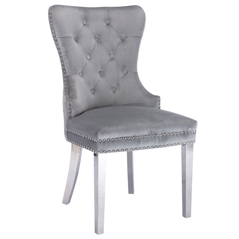 Simba Stainless Steel 2 Piece Chair Finish with Velvet Fabric in Light Gray