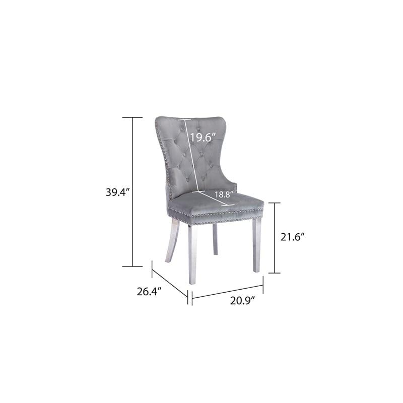 Simba Stainless Steel 2 Piece Chair Finish with Velvet Fabric in Light Gray