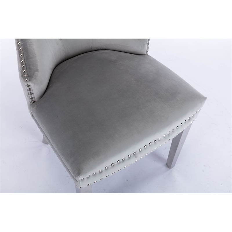 Simba Stainless Steel 2 Piece Chair Finish with Velvet Fabric in Light Gray