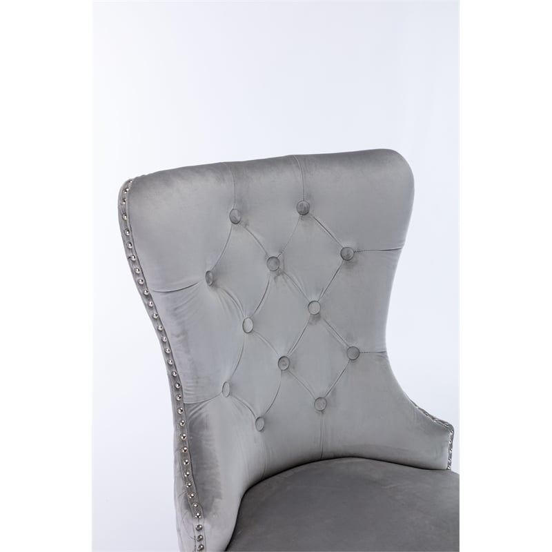 Simba Stainless Steel 2 Piece Chair Finish with Velvet Fabric in Light Gray