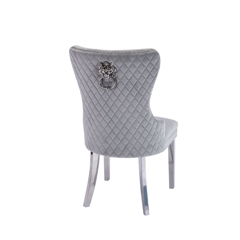 Simba Stainless Steel 2 Piece Chair Finish with Velvet Fabric in Light Gray