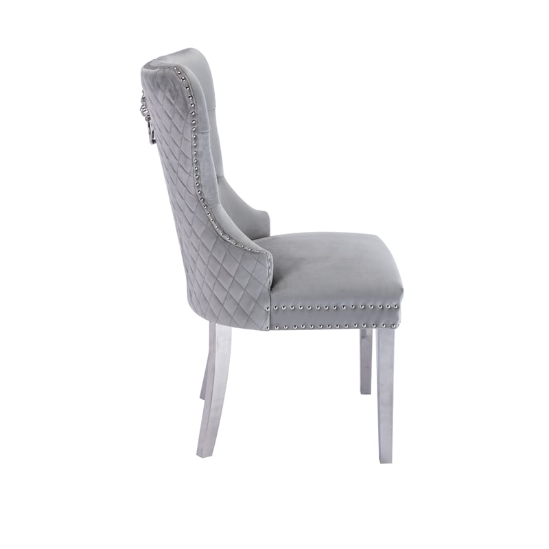 Simba Stainless Steel 2 Piece Chair Finish with Velvet Fabric in Light Gray