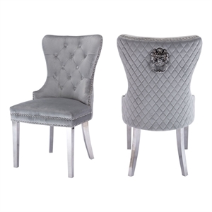 simba stainless steel 2 piece chair finish with velvet fabric in light gray