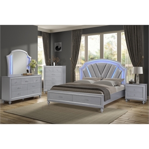 amber queen 5 piece bedroom set in silver made with wood (mdf)