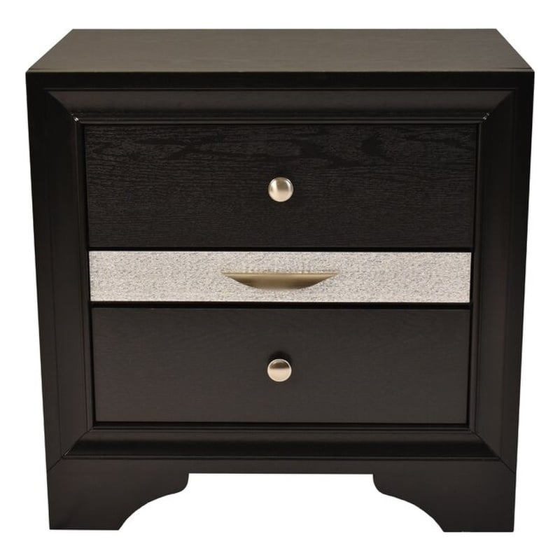 Matrix Traditional Style 2 Drawer Nightstand In Black Color made with Wood