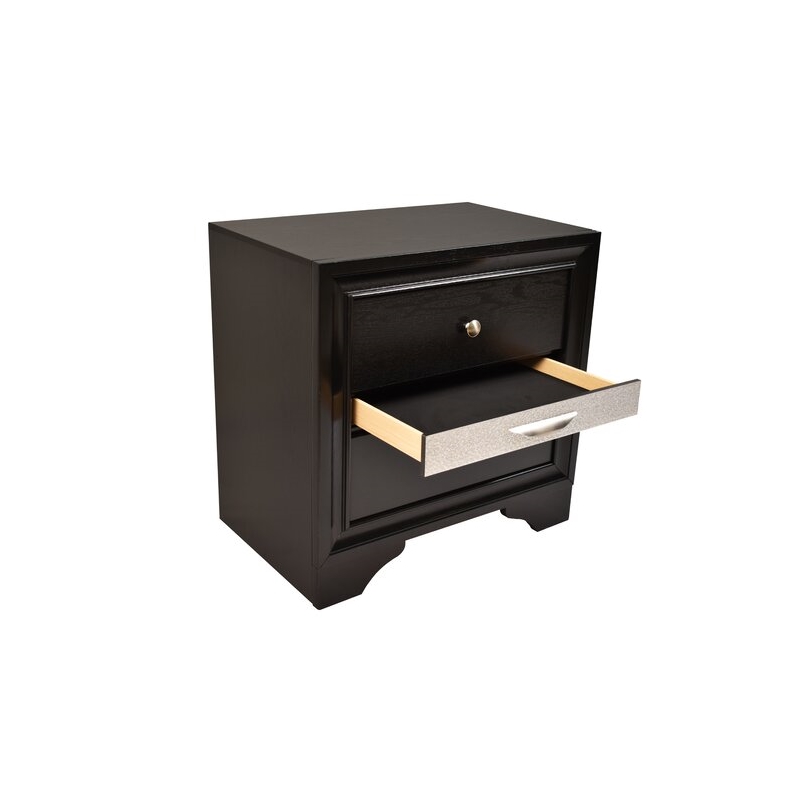 Matrix Traditional Style 2 Drawer Nightstand In Black Color made with Wood