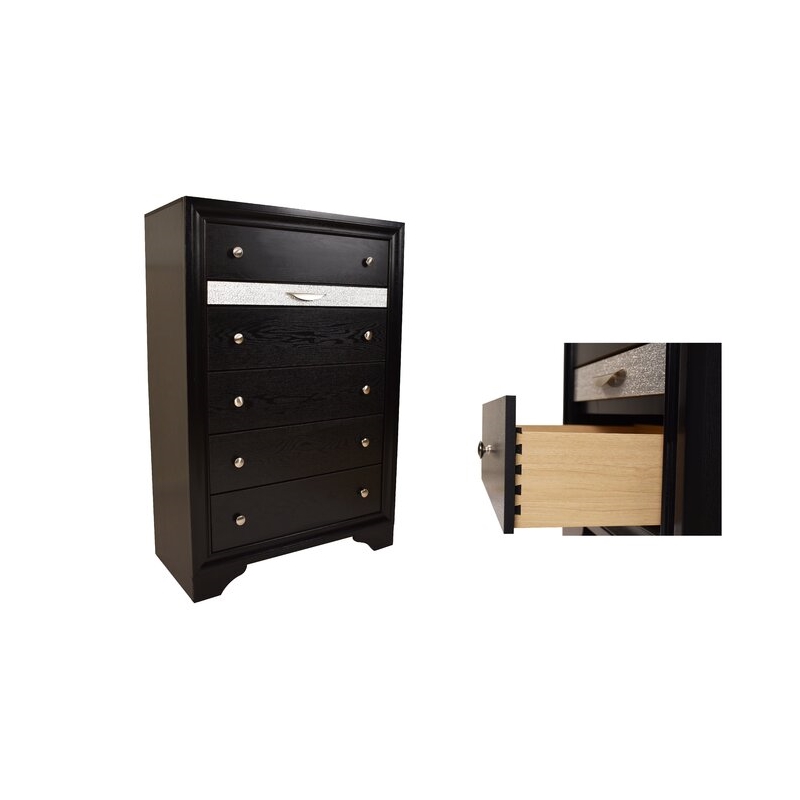 Matrix Traditional Style 5 Drawer Chest in Black made with Wood
