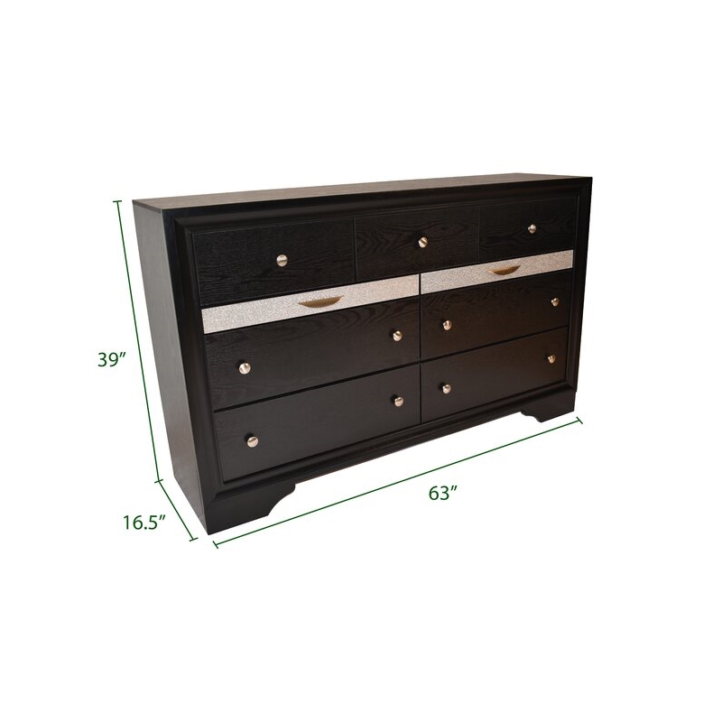 Matrix Traditional Style 7-Drawer Dresser in Black made with Wood