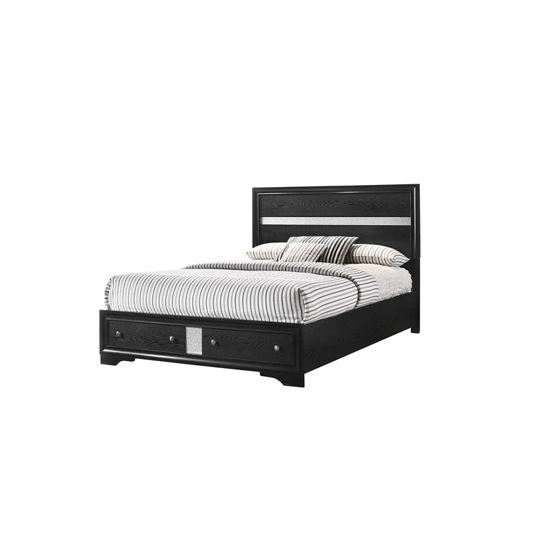 Matrix Traditional Style King 4 PC Storage Bedroom Set in Black made with Wood