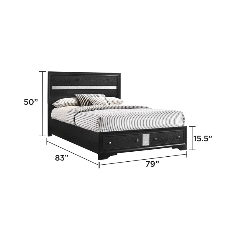 Matrix Traditional Style King 4 PC Storage Bedroom Set in Black made with Wood