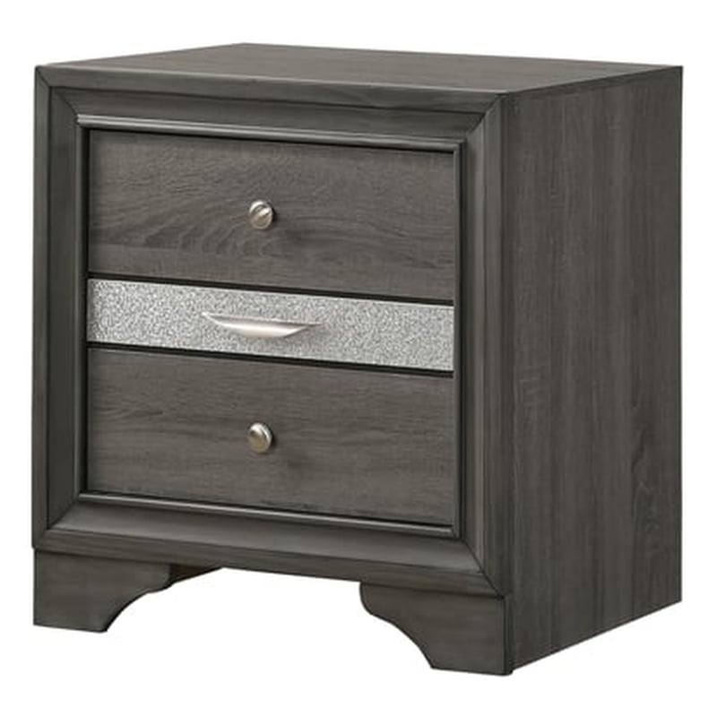 Matrix Traditional Style 2 Drawers Nightstand in Gray made with Wood